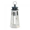 Navy Blue and White Wood Lighthouse Candle Lantern - 19 inches