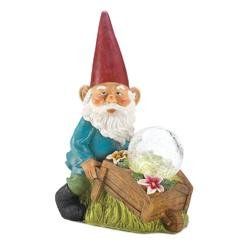 Gnome With Wheel Barrow Solar Statue